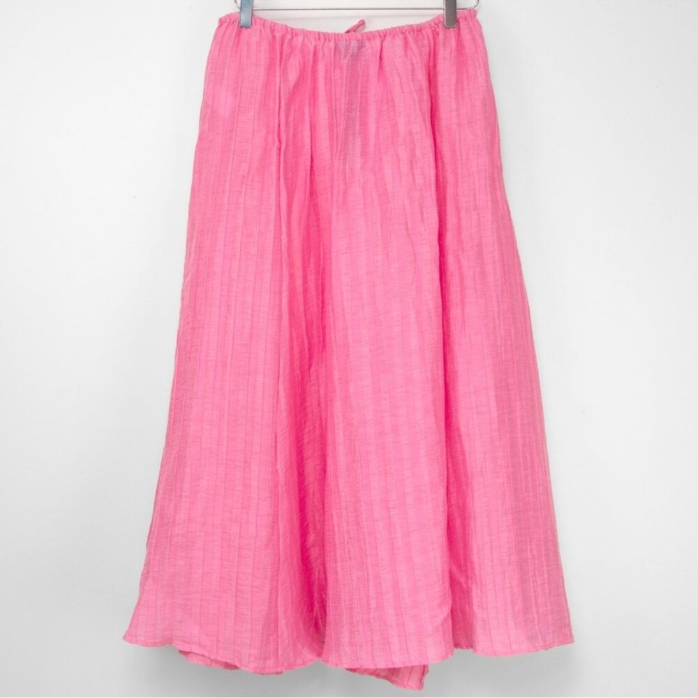 J. Crew Pleated Drawstring Maxi Skirt Linen Blend Pink Size Medium New